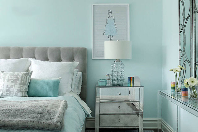 phòng ngủ màu xanh coban